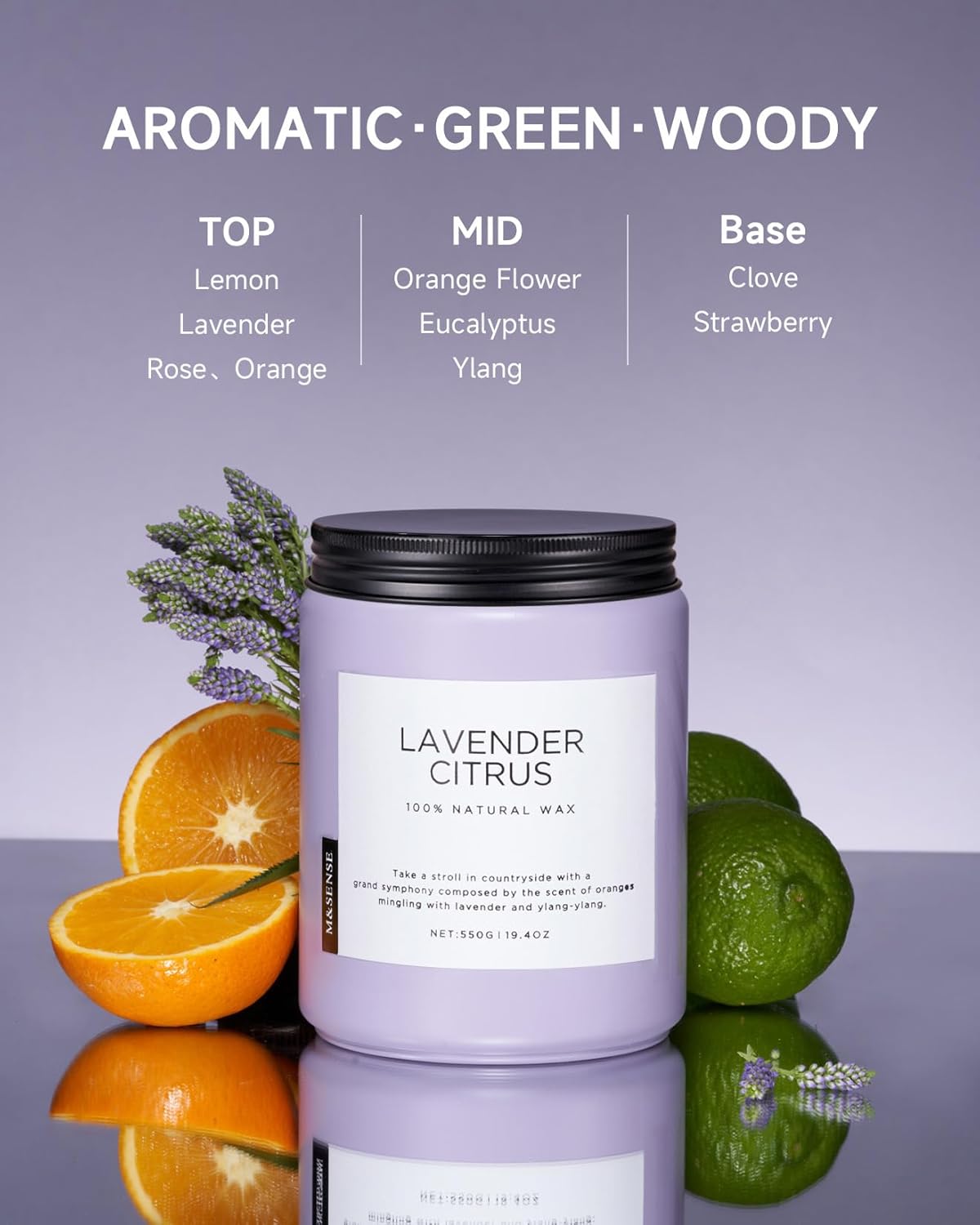 M&SENSE Eucalyptus & Mint Scented Jar Candle, Large 19.4oz Natural Soy Wax, 110-Hour Long Lasting Non-Toxic Clean Burning, Fresh Smelling Home Aromatherapy for Spa Stress Relief, Gifts for Men Women