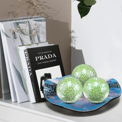 3Pcs Mosaic Glass Orbs Decorative Balls Set 8.5cm/3.35inch Blue Sphere Wedding Party Home Decor Table Centerpiece