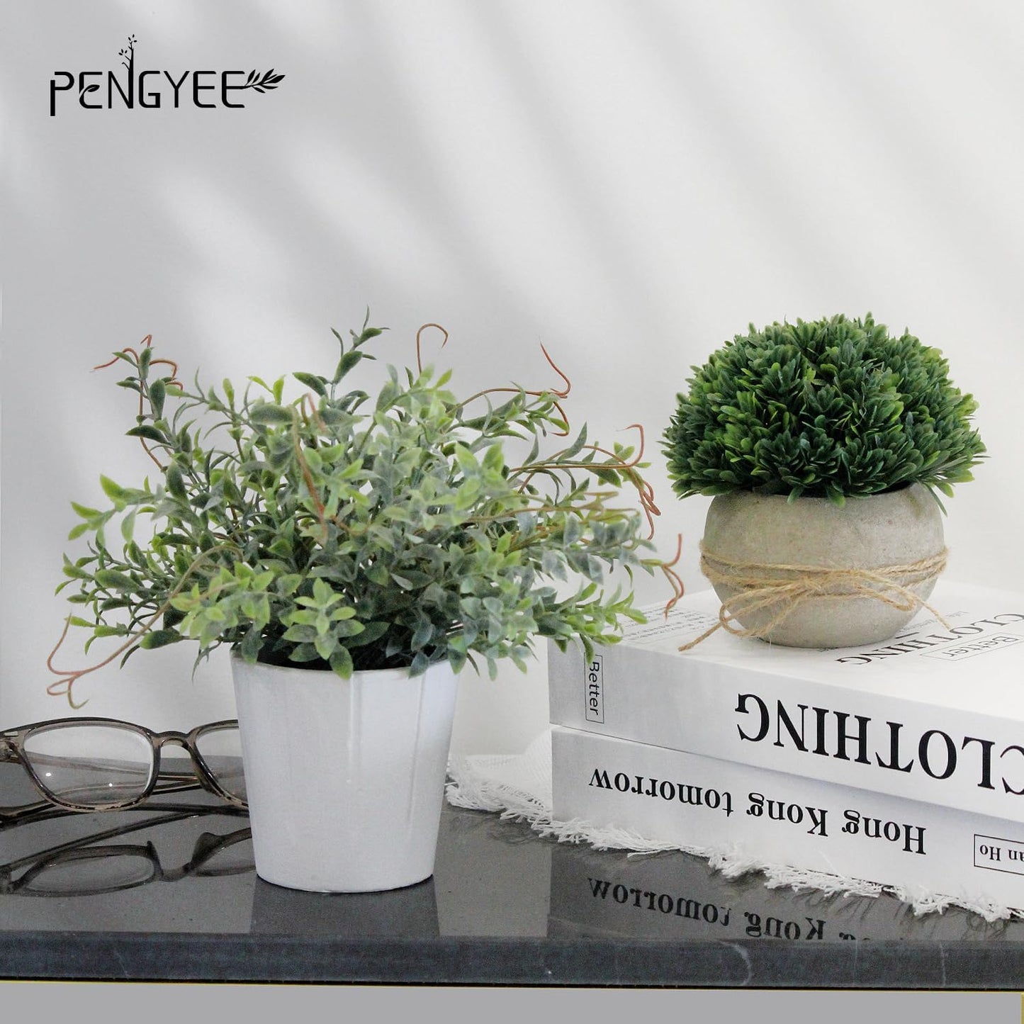 4 Pack Small Fake Plants in White Pulp Pot for Home Decor, Artificial Plants Indoor, Small Faux Plants Indoor for Bathroom Bedroom Kitchen Office Farmhouse Room Shelf Decor