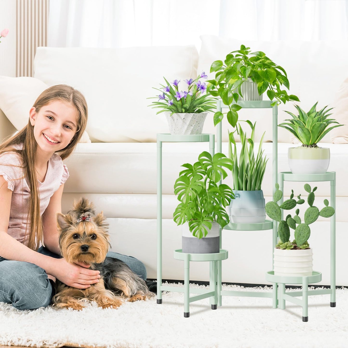 iDavosic.ly Plant Stand Indoor Outdoor, 5 Tier Corner Metal Flower Display Holder Shelf, Folding Tall Orchid Rack for Patio Balcony Porch Garden Living Room House, Black