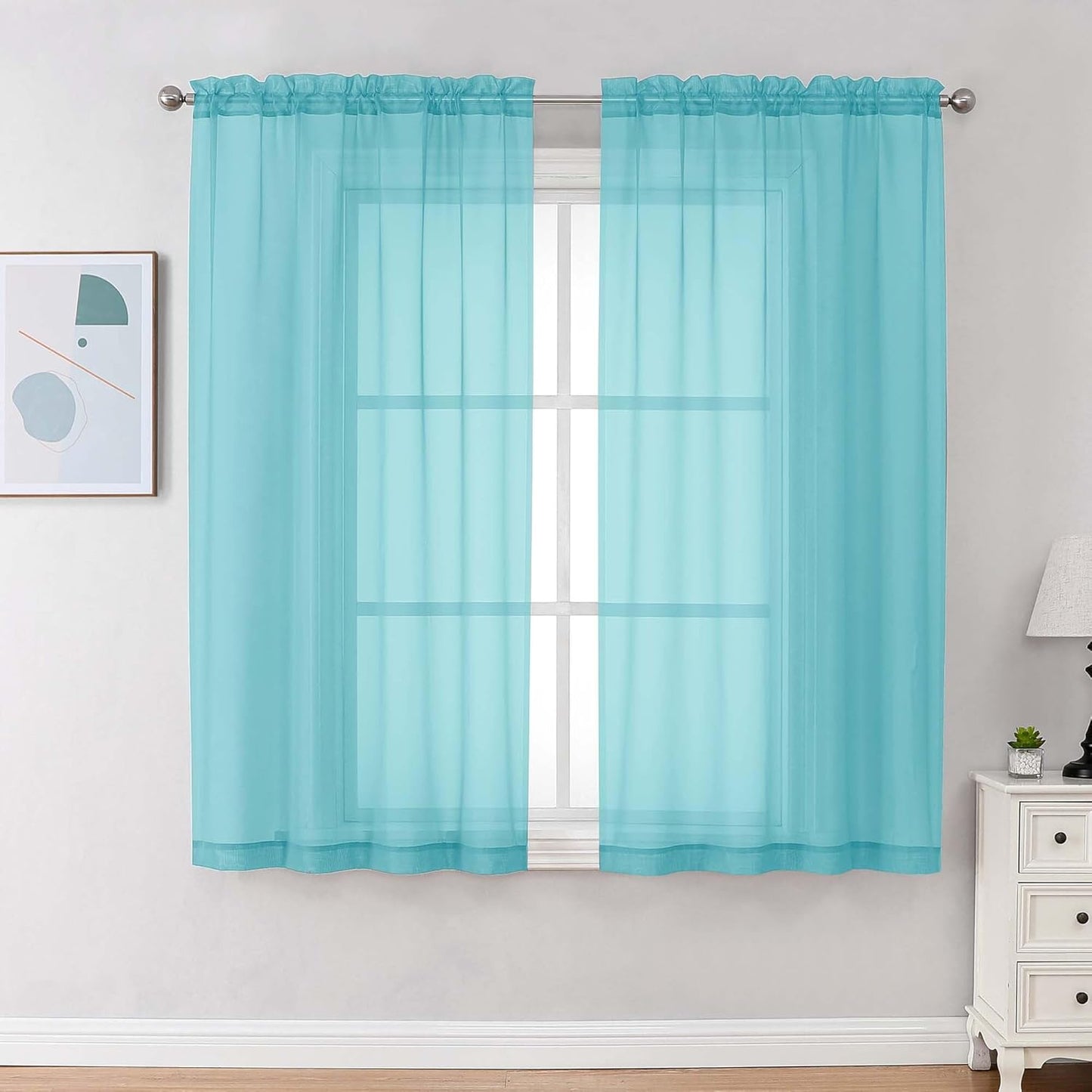 Chyhomenyc Sheer White Valances for Windows 2 Pack, Small Window Curtains for Living Room Bathroom Cafe Laundry Basement, Modern Top Dual Rod Pocket Voile Curtain, 42W x 14L inches, White - Colors A