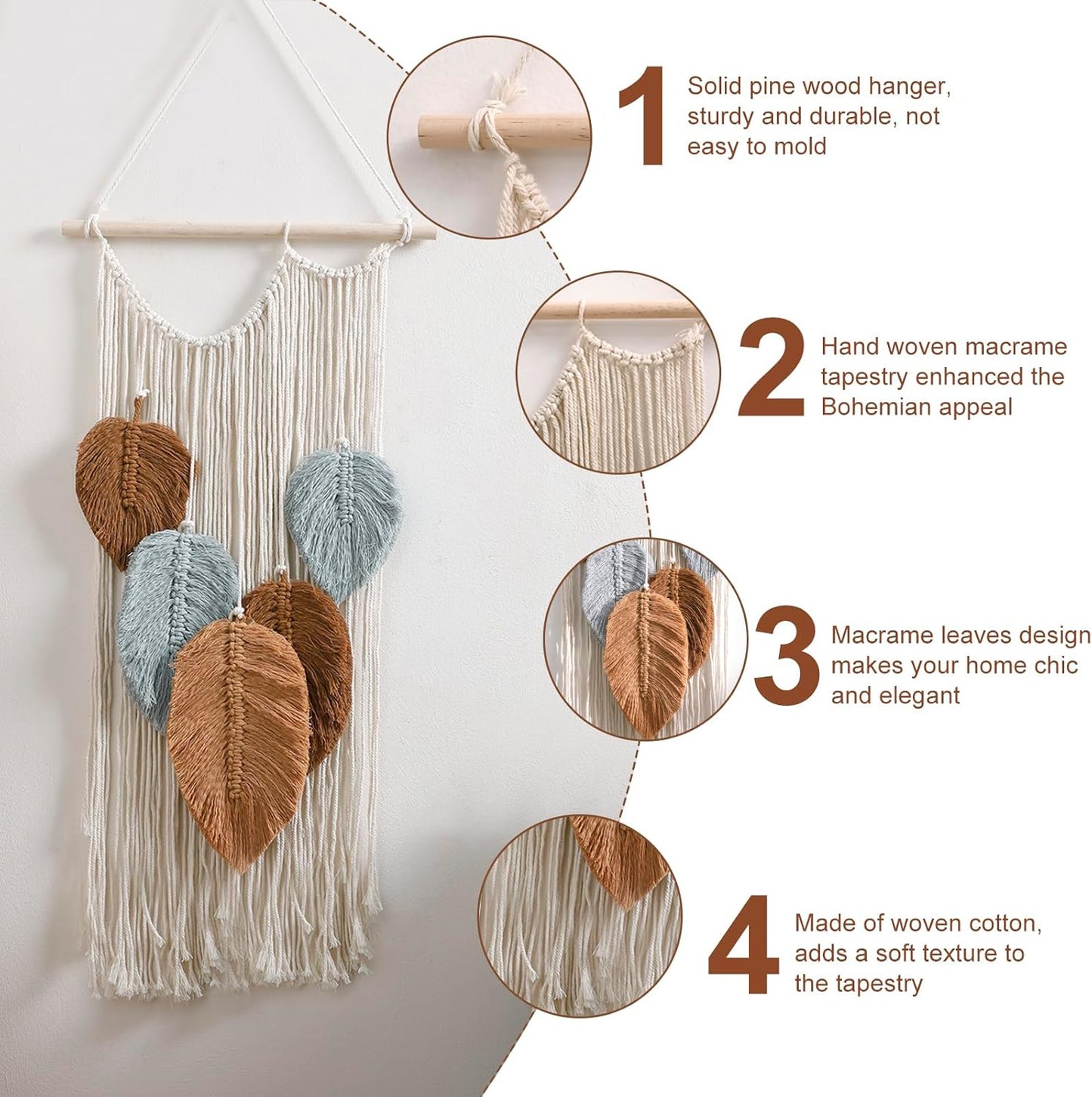 Artilady Macrame Wall Hanging -Handmade Sage Green Leaf Wall Tapestry,Boho Decorations for Bedroom Living Room Bathroom,Earthy Room Decor,Wedding Birthday for Women Girls