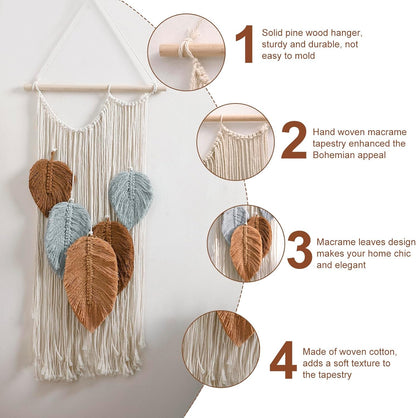Artilady Macrame Wall Hanging -Handmade Sage Green Leaf Wall Tapestry,Boho Decorations for Bedroom Living Room Bathroom,Earthy Room Decor,Wedding Birthday for Women Girls