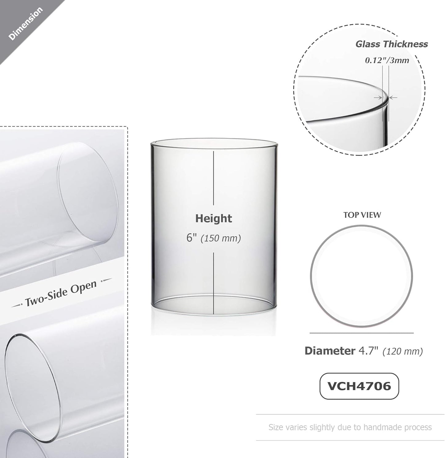 WGVI Hurricane Candle Holder Sleeve, Wide 4", Height 8", Clear Glass Cylinder Candleholder, Chimney Tube, Open Ended Candle Shade, 1 Piece - Colors A