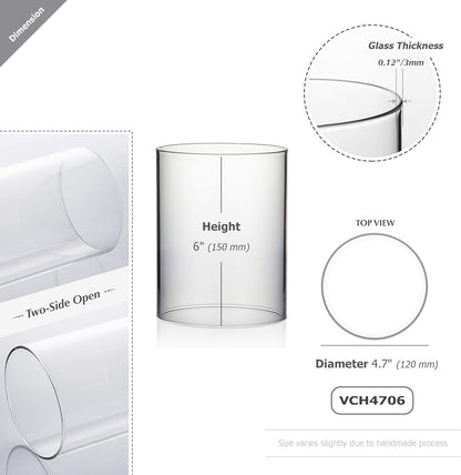 WGVI Hurricane Candle Holder Sleeve, Wide 4", Height 8", Clear Glass Cylinder Candleholder, Chimney Tube, Open Ended Candle Shade, 1 Piece - Colors A