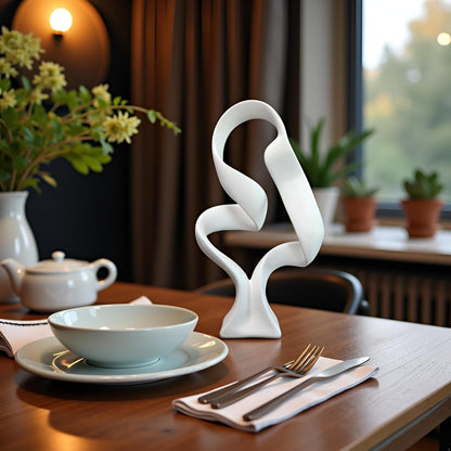 10" Modern Abstract Ribbon Decorative Sculpture, Knot Sculptures,Home Decor,Coffee Table Statues,Dining Living Room Desk Decor（White）