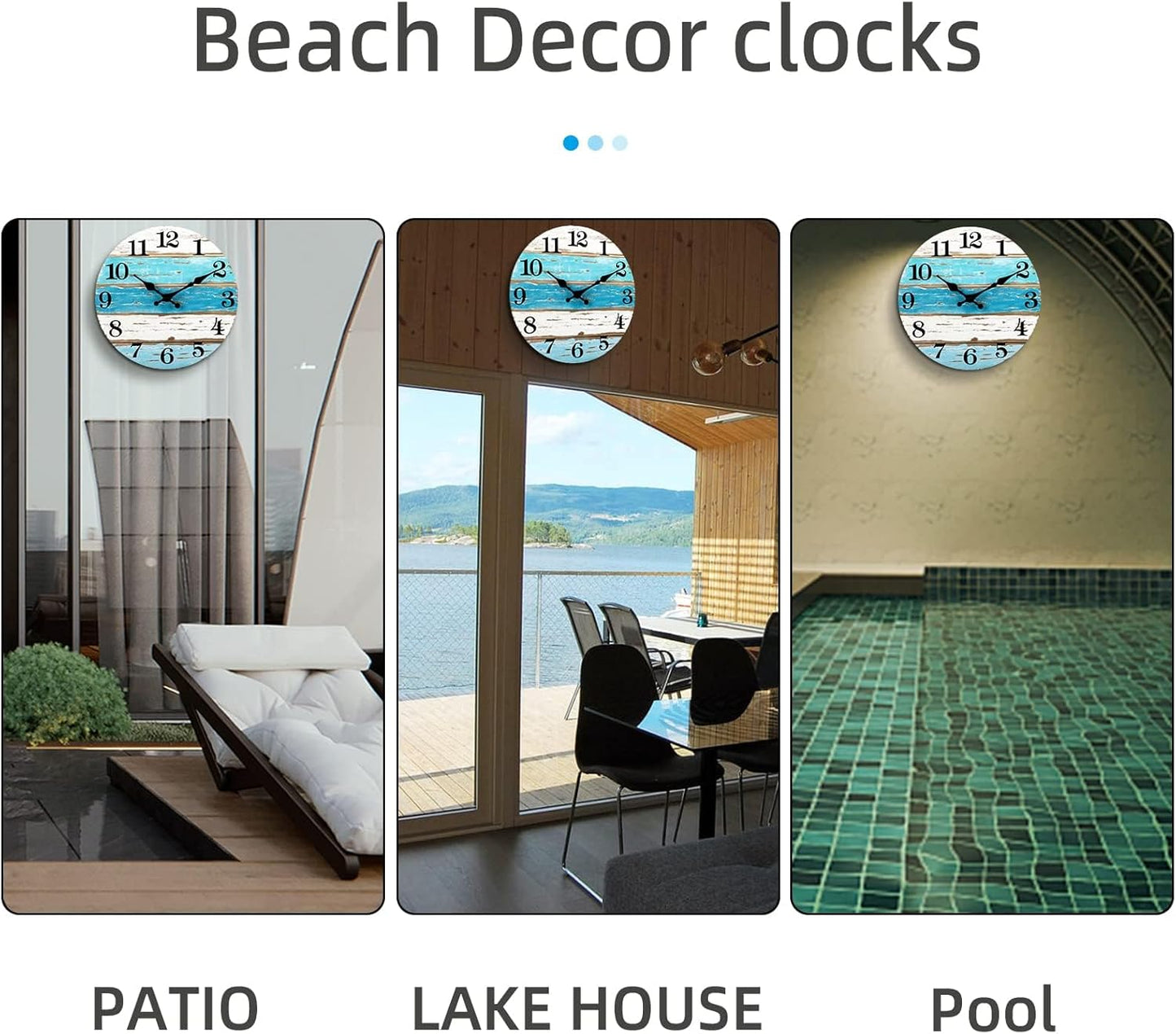 CHYLIN Wall Clock, Silent Non Ticking Battery Operated, Rustic Coastal Country Clock Decorative for Bathroom Kitchen Bedroom 8
