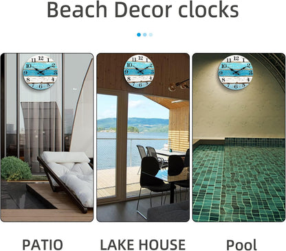CHYLIN Wall Clock, Silent Non Ticking Battery Operated, Rustic Coastal Country Clock Decorative for Bathroom Kitchen Bedroom 8