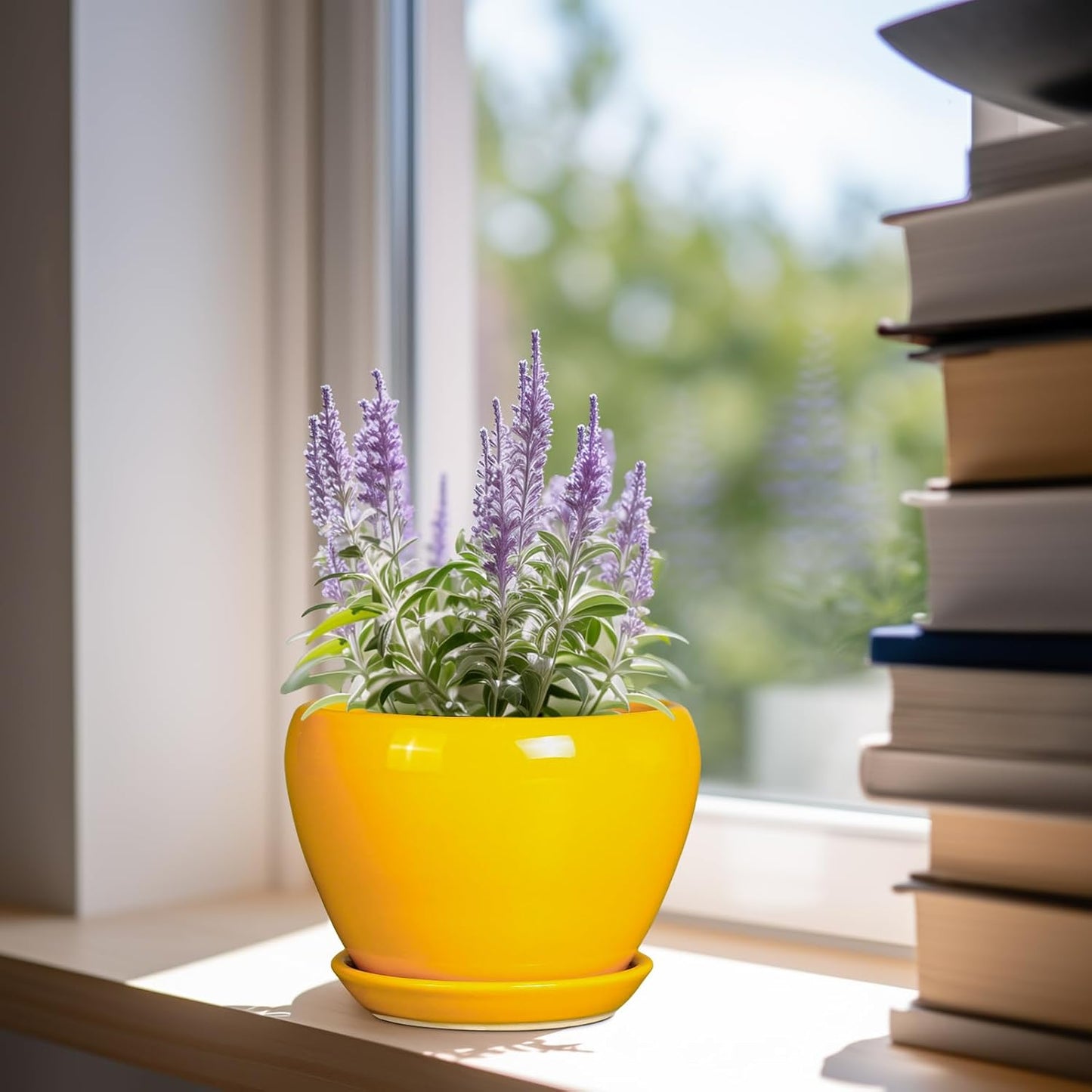 Ceramic Modern Glaze Succulent Planter Pot with Drainage Hole and Saucer 6 Inch Round Flower Plant Pot for Indoor Outdoor Herb Snake Plants