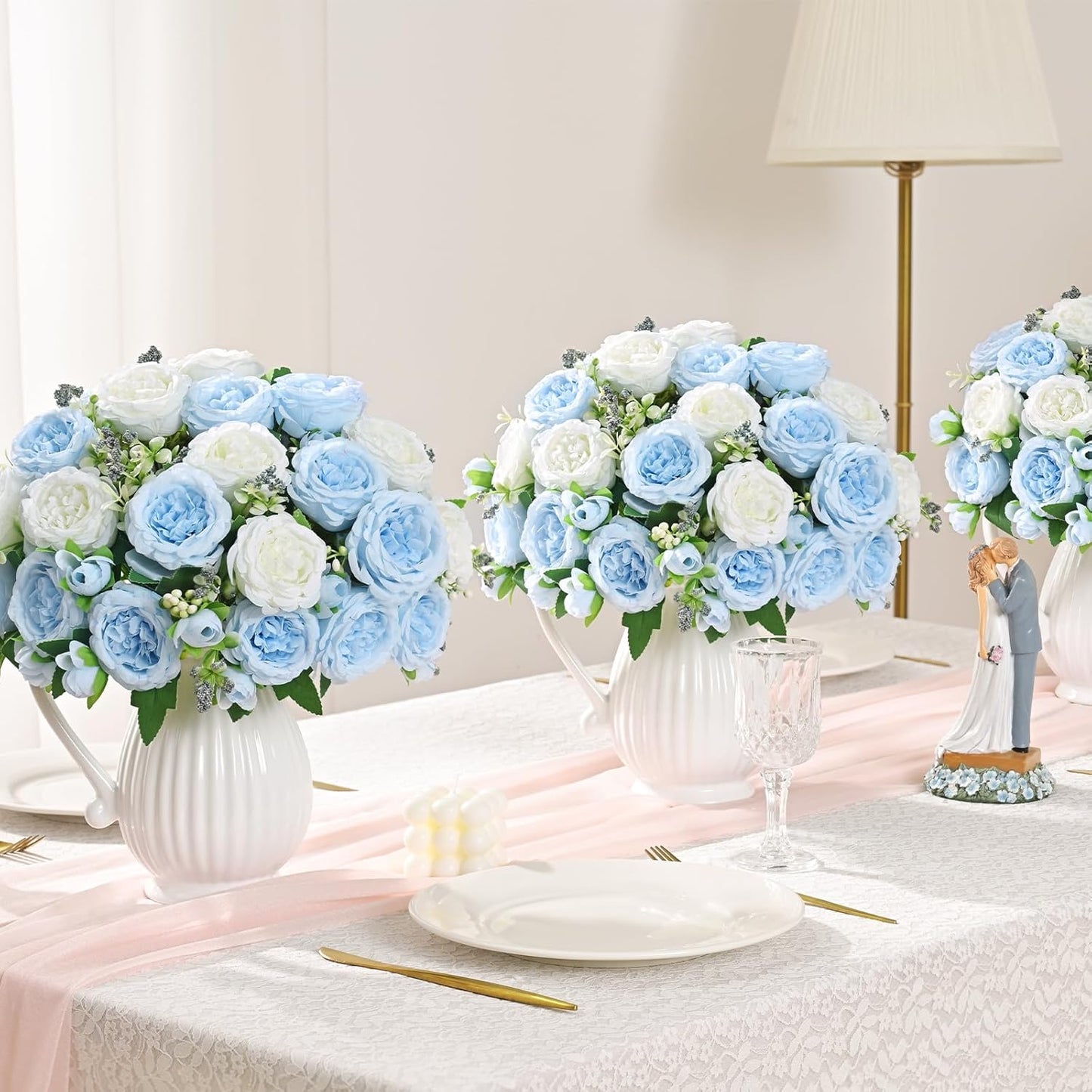 MARTINE MALL 2 Packs Peonies Artificial Flowers, Light Pink Artificial Peonies, Silk Peonies Flowers Fake Peonies Artificial Flowers Peonies Bouquet for Centerpiece Table Wedding Party Home Decor