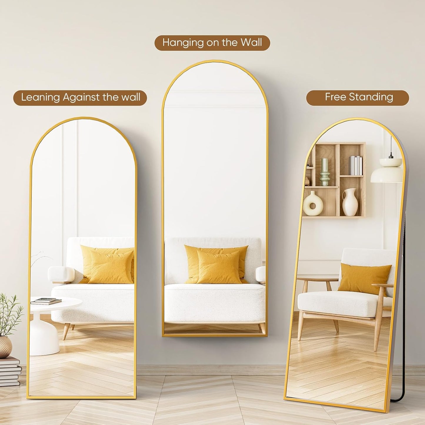DUMOS Arched Full Length Mirror with Stand 64"x21" Floor Standing Aluminum Frame for Bedroom Body Hanging Leaning Modern Simple Home Decor Shatter-proorf Nano Glass Wall Living Room Cloakroom Black