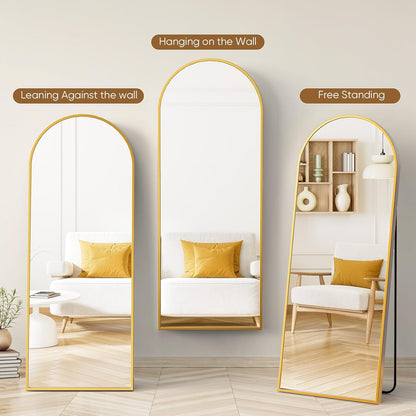 DUMOS Arched Full Length Mirror with Stand 64"x21" Floor Standing Aluminum Frame for Bedroom Body Hanging Leaning Modern Simple Home Decor Shatter-proorf Nano Glass Wall Living Room Cloakroom Black