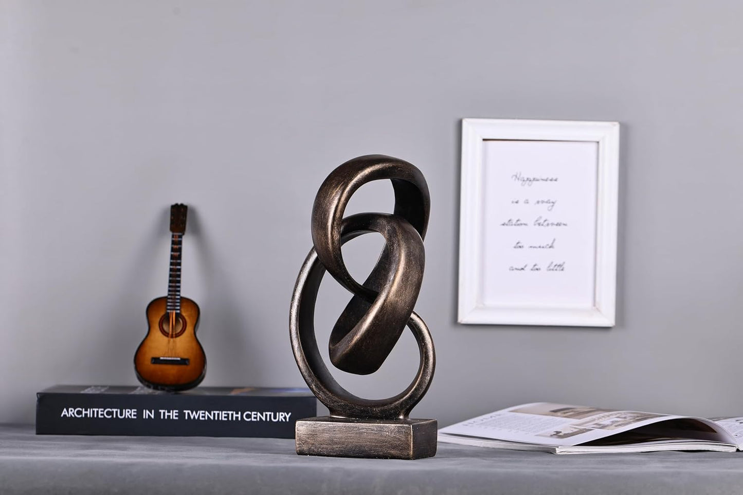 Modern Abstract Knot Sculpture, Artistic Mobius Inspired Resin Decor, Elegant Home and Office Decor, Perfect for Shelves, Desktops, and Mantles, Ideal Gift for Birthdays, Housewarmings (Black)