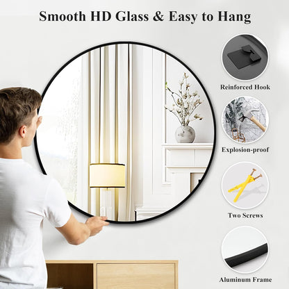 Fabuday Black Circle Mirror for Wall 20 inch - Round Mirrors for Bathroom, Entryway, Living Room, Hallway, Bedroom Decor, Small Matte Framed