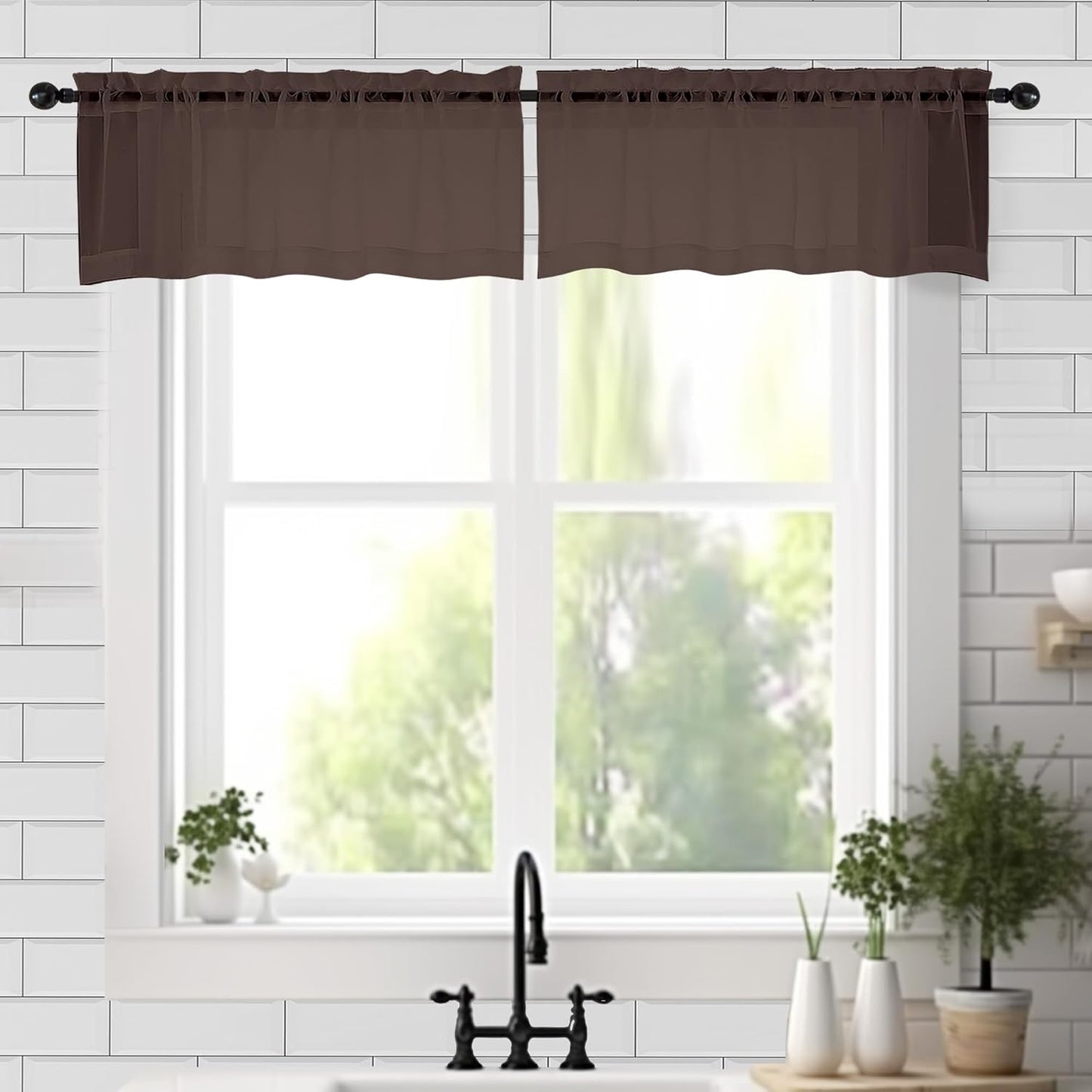 Chyhomenyc Sheer White Valances for Windows 2 Pack, Small Window Curtains for Living Room Bathroom Cafe Laundry Basement, Modern Top Dual Rod Pocket Voile Curtain, 42W x 14L inches, White - Colors B