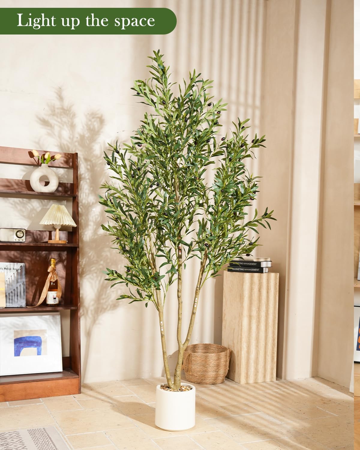 Olive Tree 6FT Fake Tree Faux Plants Indoor with Pot Artificial Tree Nearly Natural Olive Branches and Fruits for Living Room Home Office Decorations