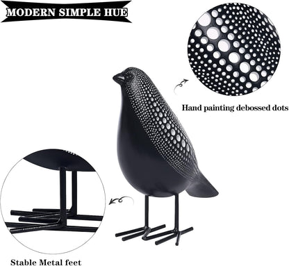 Quoowiit Bird Figurine, Modern Sculpture and Statues for Home Decor, Animal Statues for Bookshelf, Table, Entryway, Fireplace, Resin Decorative Sculpture with Chic Polka Dots Art Design (White)