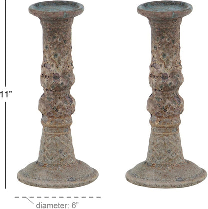 Deco 79 Metal Abstract Decorative Candle Holder Mushroom Inspired Candle Stand, Set of 2 Candlestick Holder 11", 14"H, Gold