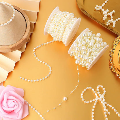 Bonuci 3 Rolls 66 Feet Pearls String Garland Faux Pearl Garland Spool Roll Strand Decoration Artificial Beads Chain Trim for Wedding Party Crafting Wedding Mother's Day Flower Decor(Ivory,4mm)