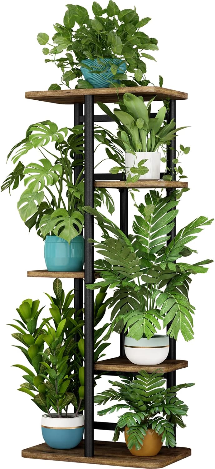 LINZINAR Plant Stand Indoor 4 Tier 5 Potted Multiple Plant Shelf Stands for Garden Corner Balcony Living Room Black