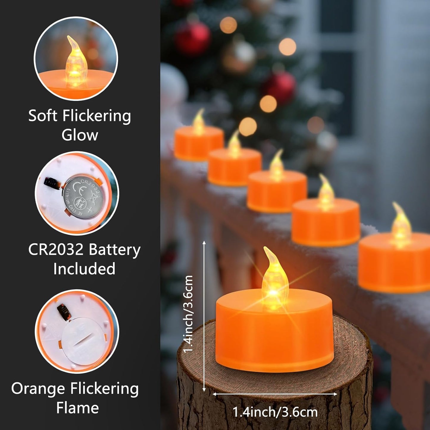 LED Tea Lights - 12 Pack Flameless Battery Operated Candles, 200+ Hours Flickering Warm White, Realistic Fake Tealights for Weddings, Home Decor, Parties, and Sweetest Day
