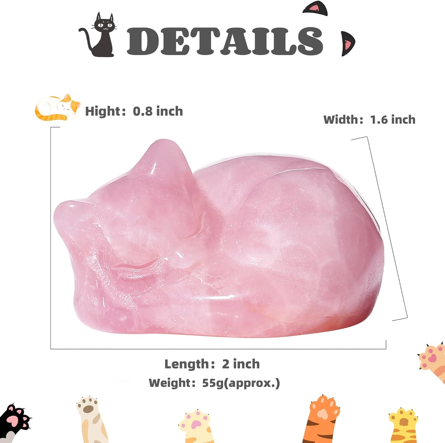 YATOJUZI 2" Cat Decors Statue Opal Moonstones Crystals Opalite Sleeping Cats Gemstone Hand-Carved Cute Animal Figurines Home Office Desk Decor Stocking Stuffers Cat Themed Ornaments Gifts for Women