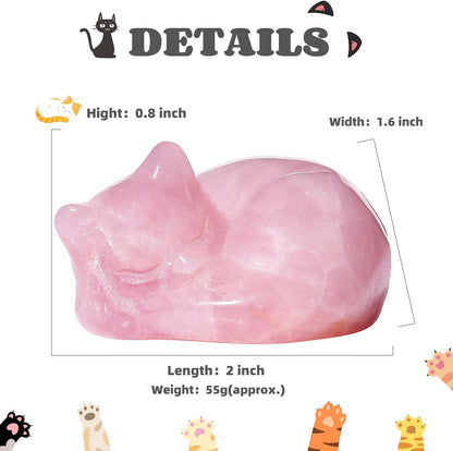 YATOJUZI 2" Cat Decors Statue Opal Moonstones Crystals Opalite Sleeping Cats Gemstone Hand-Carved Cute Animal Figurines Home Office Desk Decor Stocking Stuffers Cat Themed Ornaments Gifts for Women
