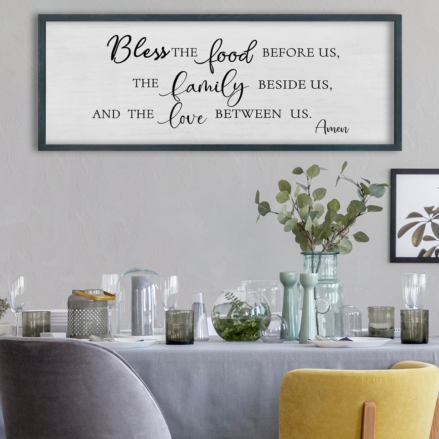 FZMHASLWW Gather Sign Wall Decor 32"×12" Large Wooden Framed for Dining Room Simple Home Kitchen Hanging Art (Wood)