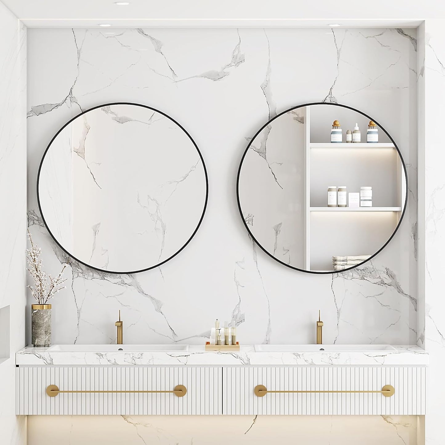 Itrue 12 Inch Small Round Decorative Wall Mirror, HD Silver-Coated Glass with Brushed Black Metal Frame, Minimalist Modern Accent Mirror for Vanity, Narrow Walls, Bathroom, Bedroom & Entryway