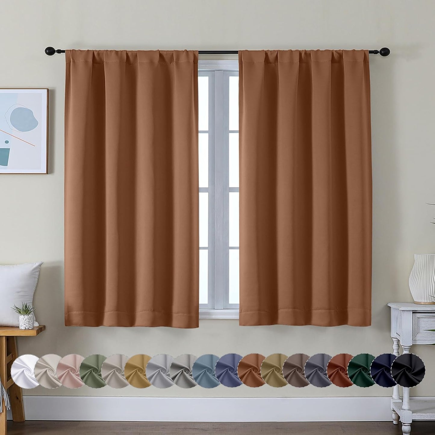 Simplebrand Ava Sage Green Blackout Curtains for Bedroom 63 Inch Length 2 Panels Set, Solid Thermal Insulated Energy Saving Rod Pocket Window Treatment Curtains Blackout Drapes, W40 x L63 Inch, Sage - Colors A