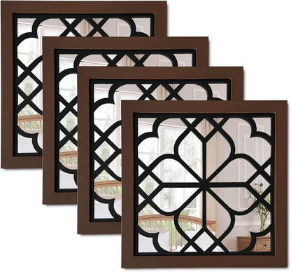 ZEXUIRU 4 Set. Rustic Wall Mirrors for Bedroom Bathroom Living Room Entryway Wood Farmhouse Square Easy to Hang Framed Decorative Accent Hanging Wall-Mounted Mirror Set for Living Room - Black