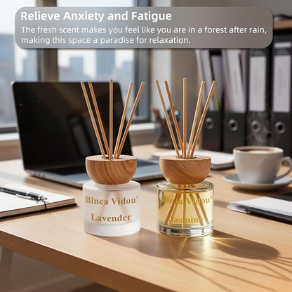 Reed Diffuser Set, Binca Vidou Lavender & Vanilla Natural Scent Oil Diffusers with Sticks for Home Office Bathroom Aromatherapy Decor 1.69oz x 2