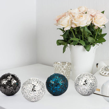 Cunhill 6 Pieces Decorative Balls for Bowls 6.5 cm / 2.5 Inch Orbs Glass Balls for Centerpiece Bowls Mosaic Sphere for Home Decoration Dining Table Christmas Party (White,Red,Reddish Black)