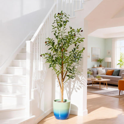 6FT Artificial Olive Tree Indoor, Tall Faux Olive Tree with Pot&Basket, Large Fake Olive Tree with Realistic 1080 Silk Leaves and 60 Fruits for Living Room Home Office Decor.