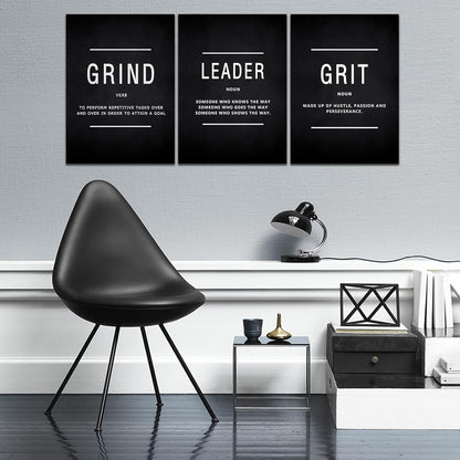KAWAHONE Canvas Painting Wall Art, Grind Hustle Execution Motivational Wall Art Decoration Posters Prints for Living Room Bedroom, Office Decor, Gallery-Wrapped Canvas Art Set Framed Ready to Hang