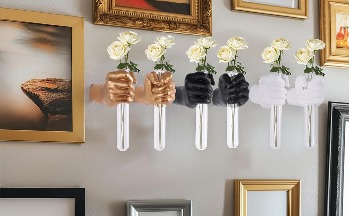 2 Pieces Wall Sculptures, Hands Vase Home Decor, Wall Mount Art Sculpture, Unique Wall Art Statue, Funky Flower Vase Decorations, Modern Eclectic Hanging Decor,Hands Statue (Black)