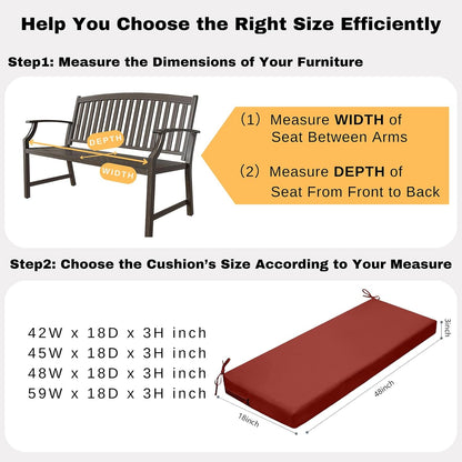 idee-home Outdoor Bench Cushion Waterproof, Bench Cushions for Outdoor Furniture, Patio Porch Swing Replacement Seat Pad with Ties for Garden Backyard, 48 x 18 Inch Red
