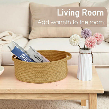 JMvicyroam Woven Basket,Small Rope Storage Bin with Handles & Ribbon Bag, Organizer for Shelves Closets,Gift Basket Empty for Birthday,Books,Dog Toys,White
