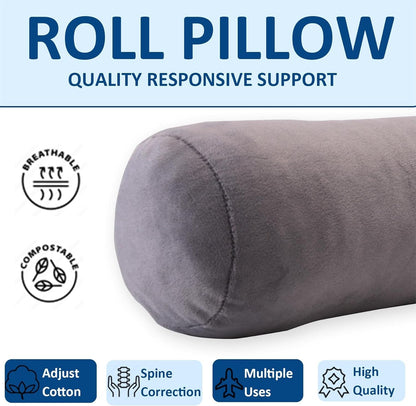 Health Cervical Neck Roll, Comfortable and Highly Resilient Bolster Pillows, Round Neck Pillows Support for Sleeping | Large Size Bolster Pillow for Bed, Legs, Back and Yoga (Grey)