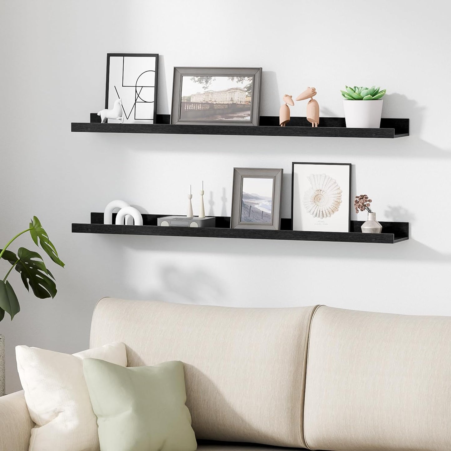 upsimples 6 Pack Wooden Floating Shelves, Wall Storage Decor Shelf for Bathroom, Bedroom, Living Room, Kitchen, Office and Laundry Room, Wall Mounted Display Hanging Shelf, Brown