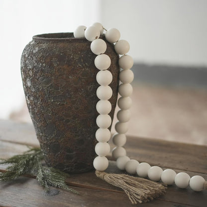 Extra Large Wood Bead Garland with 1.6" Diameter Wood Beads, Wooden Beads Garland with Tassels, Decorative Beads, Farmhouse Beads Home Decor (Nature Beige, 41 Inches)