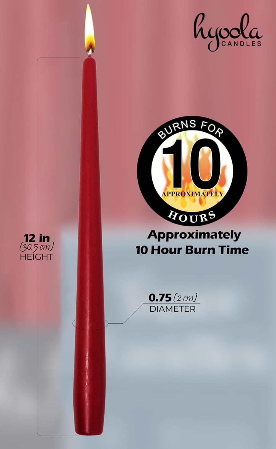 Hyoola Tall Taper Candles - 10 Inch Metallic Gold Unscented Dripless Taper Candles - 8 Hour Burn Time - 4 Pack