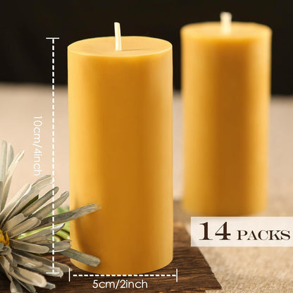 Natural Beeswax Candles 4 Packs, Beeswax Pillar Candles with 140 Hours Burn Time, Organic Emergency Candle Long Burning for Home Room, Smokeless & Dripless, 2x4 inch