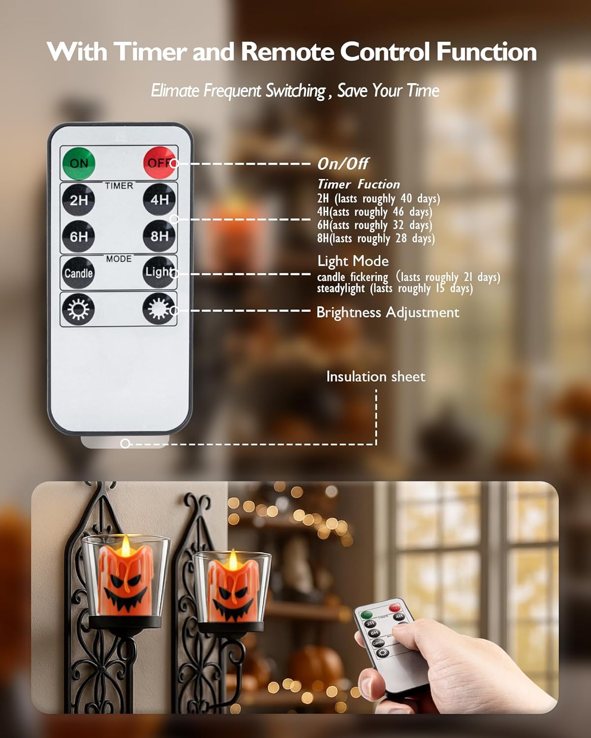Homemory Flameless Votive Candles with Timer, 2" x 2" Real Wax, 400+Hour Realistic Black Wick Battery Operated Candles, Set of 6 for Wedding, Party and Holiday Decoration (Battery Included)