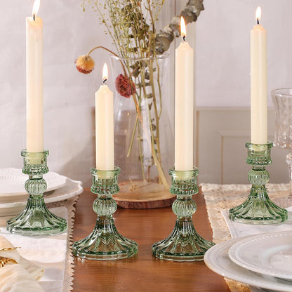DARJEN Candlestick Holders Set,12Pcs 4" H Taper Candle Holders Bulk, Clear Glass Candle Holders for Wedding, Spring Party, Romantic Dinner, Festival & Windowsill Decor