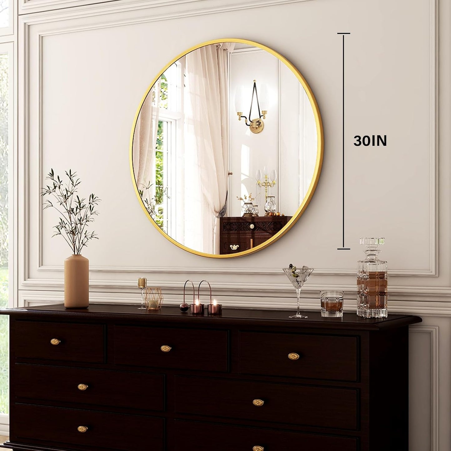 HARRITPURE Round Mirror 30 Black Wall Mounted Circle Mirrors Vanity Mirror with Brushed Aluminum Alloy Frame Modern Decoration for Bathroom, Living Room, Vanity, Bedroom, Entryway