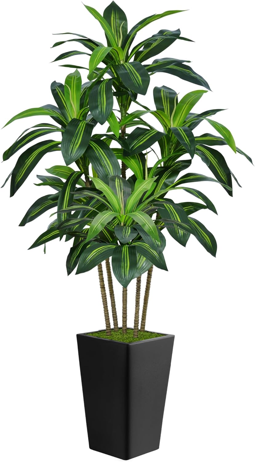 6FT Artificial Dracaena Tree, Fake Tree Indoor with White Tall Planter,Tall Artificial Plants Indoor,Artificial Silk Tree for Home Office Decor (White)