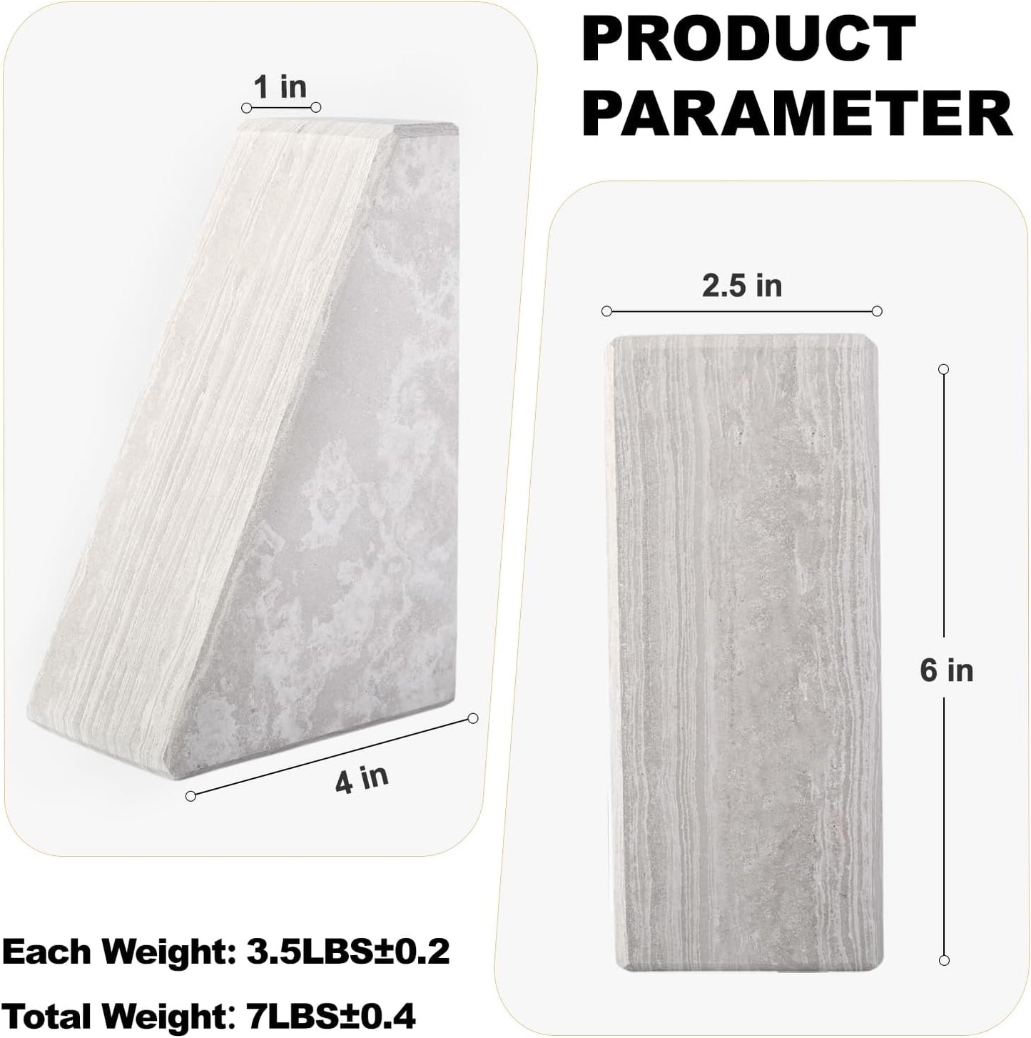 Karibiber Travertine Bookends for Heavy Books, Marble Decorative Bookends for Shelves, Heavy-Duty Stone Book Ends for Hardback Book & Cookbooks, Unique Book Stopper & Holder, Travertino Italy