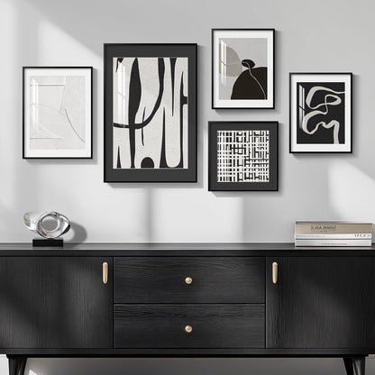 Framed Boho Black and White Brown Modern Abstract Wall Art for Living Room, Set of 6 Bohemian Wall Hanging Artwork, Minimalist Sun Geometric Pictures for Bedroom Office Bathroom Wall Decor 11x14 Inch