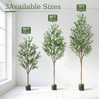 Alupssuc Olive Trees Artificial Indoor, 6FT Tall Faux Olive Tree with White Planter, Artificial Plants with Lifelike Fruits and Realistic Leaves for Modern Home Office Living Room Decor